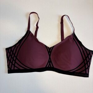 Honeylove Silhouette Bra Fig Burgundy Wireless Support Velvet Trim Size L